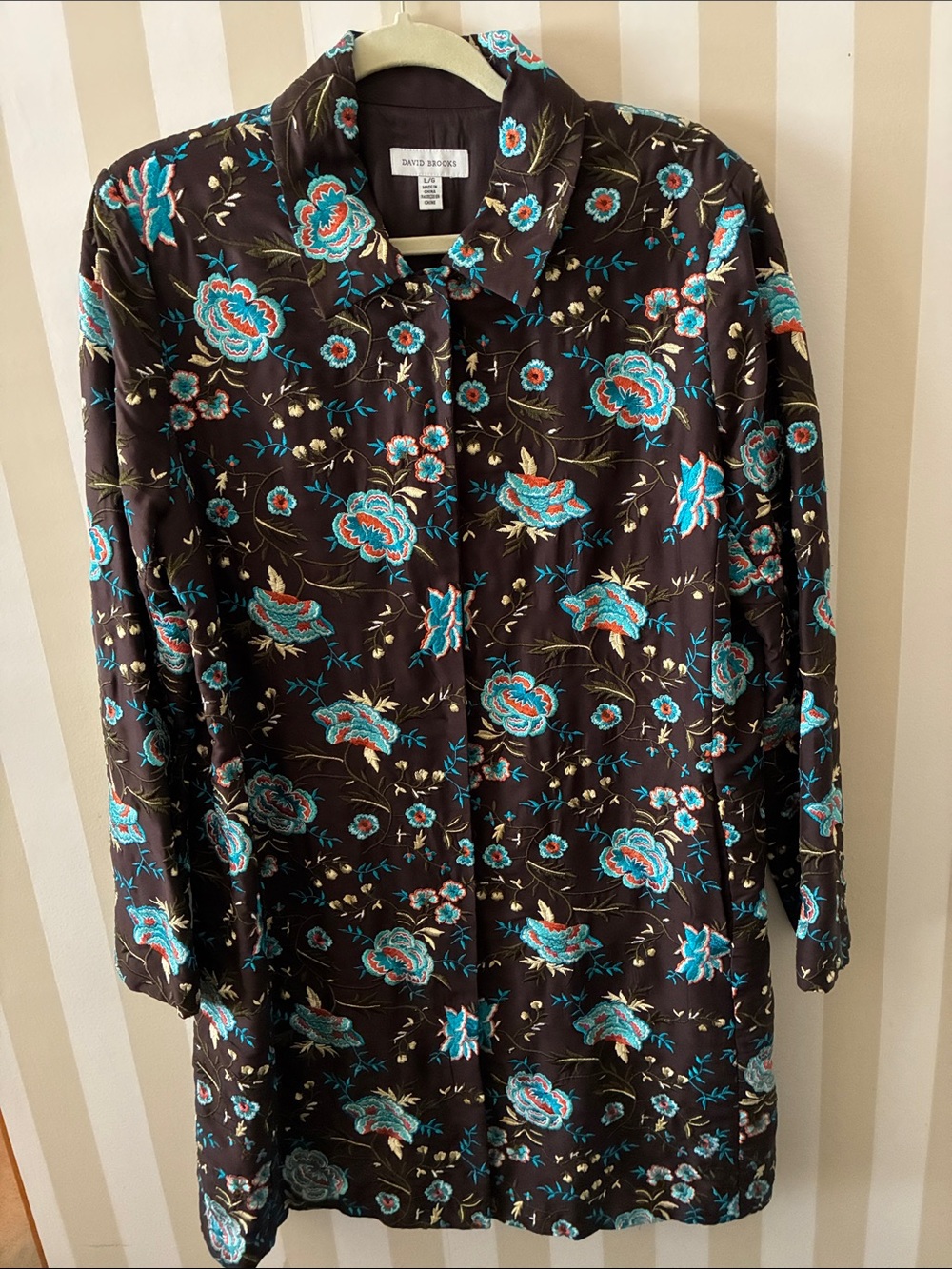 David Brooks Embroidered Silk Floral Longline Jacket